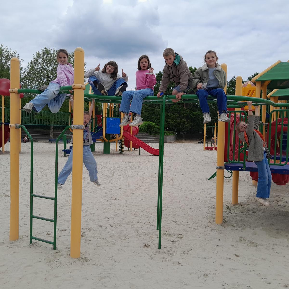 kinderen op een speeltoestel